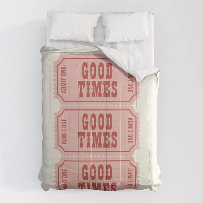 Good Times Retro Ticket, Pink Aesthetic Comforter