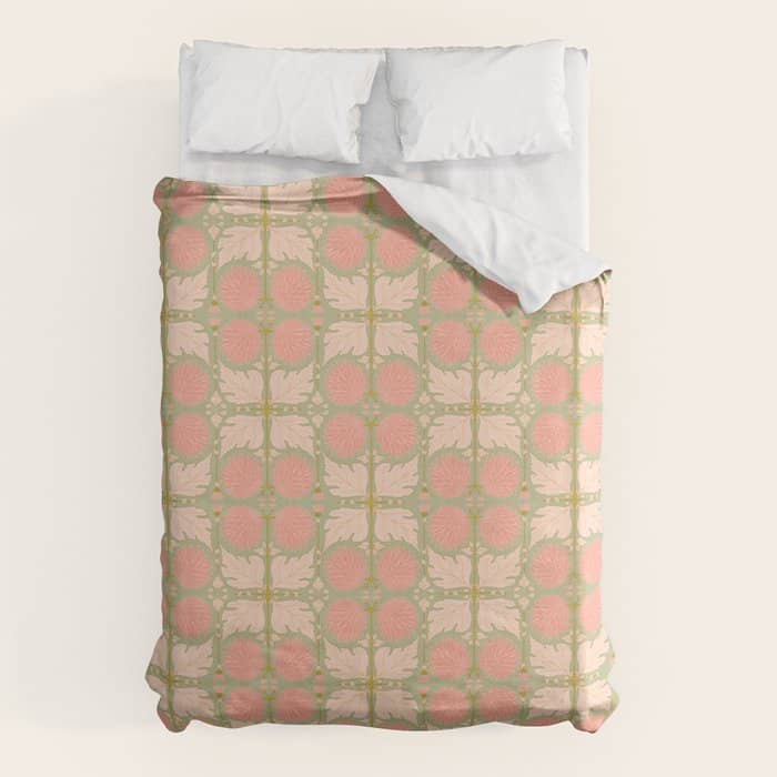 Art Nouveau Bohemian Peach Floral Botanical Duvet Cover
