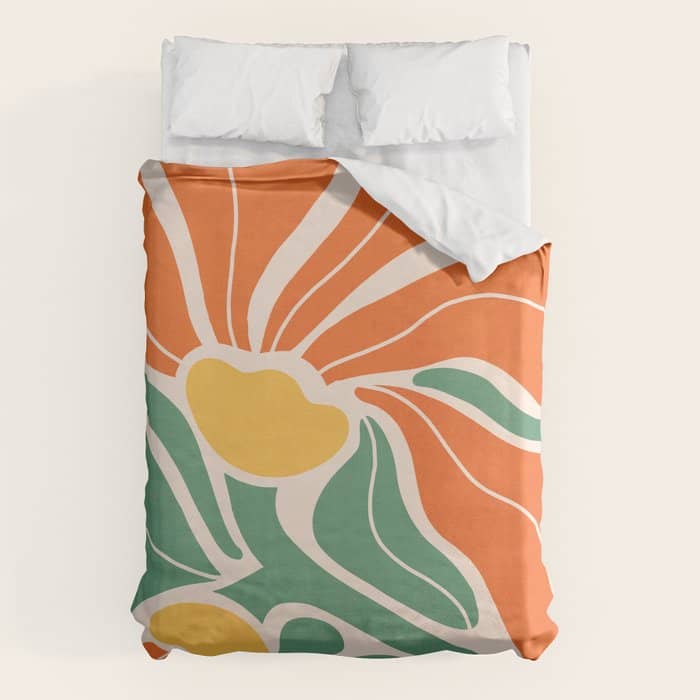 Modern Boho Art Nouveau Floral 1.2 Duo Orange And Green Duvet Cover