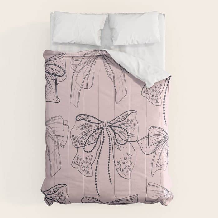 Romantic Lace Bows Pink Pattern Comforter