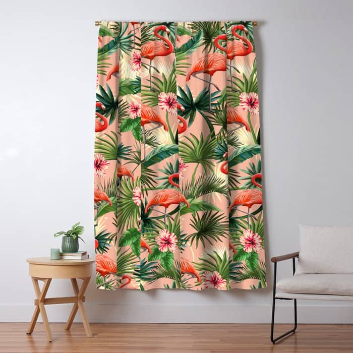 Pink Flamingoes, Tropical Palm Leaves, Retro, Hollywood Style,  Window Curtain