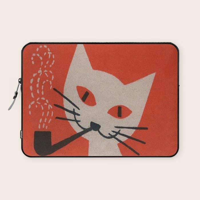 Retro White Cat Smoking A Pipe Laptop Sleeve