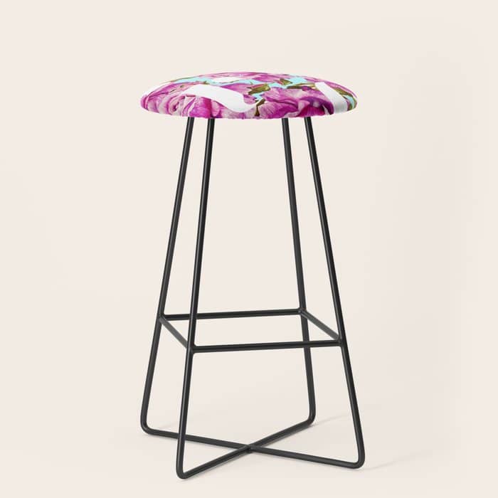 Love, Floral Typography Valentine'S Graphic Design, Eclectic Modern Boho Botanical Rose Illustration Stool