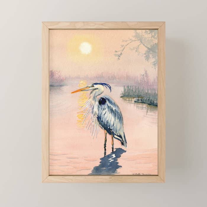 Great Blue Heron At Sunset Mini Art Print