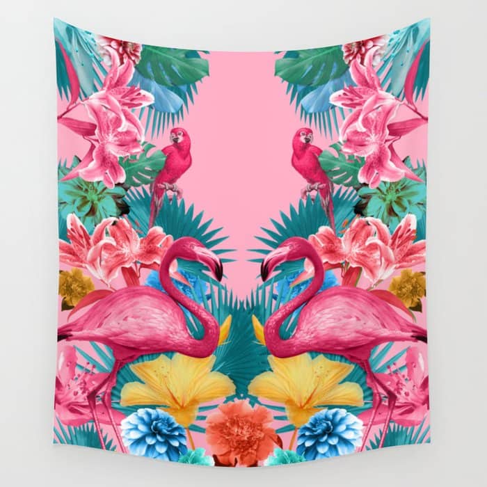 Flamingo And Tropical Garden Wall Tapestry