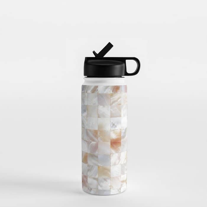 Mother Of Pearl, Exotic Tiles Photography, Neutral Minimal Geometrical Graphic Design Water Bottle