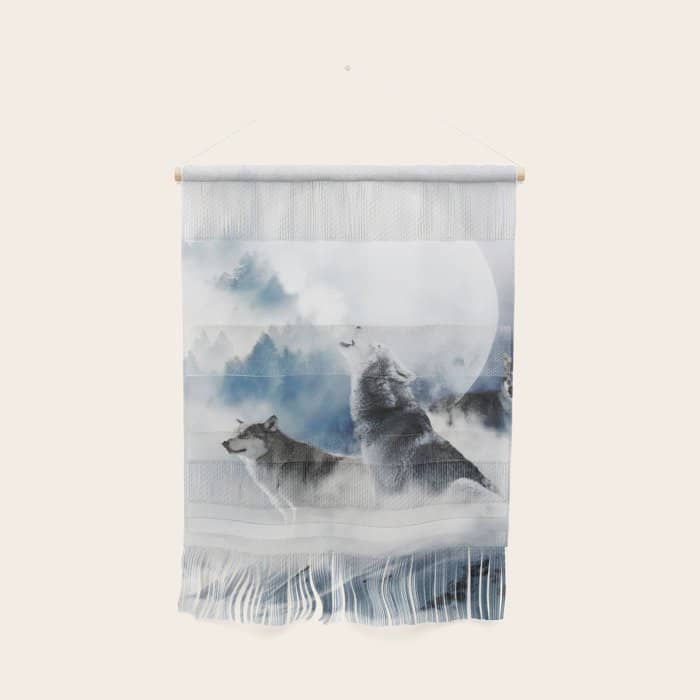 Winter Wolves, Wildlife Wolf Wild Dogs, Snow Full Moon Animals Photography Love Digital Art Wall Hanging