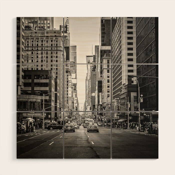 Sunset On 7th (Black And White Version) Wood Wall Art