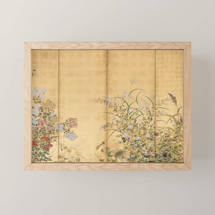 Japanese Edo Period Six-Panel Gold Leaf Screen - Spring And Autumn Flowers Mini Art Print