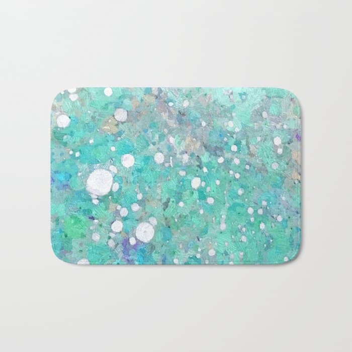 Blue Green Dreamy Marble, Minimal Abstract Pastel Graphic Design Eclectic Bohemian Painting Texture Bath Mat