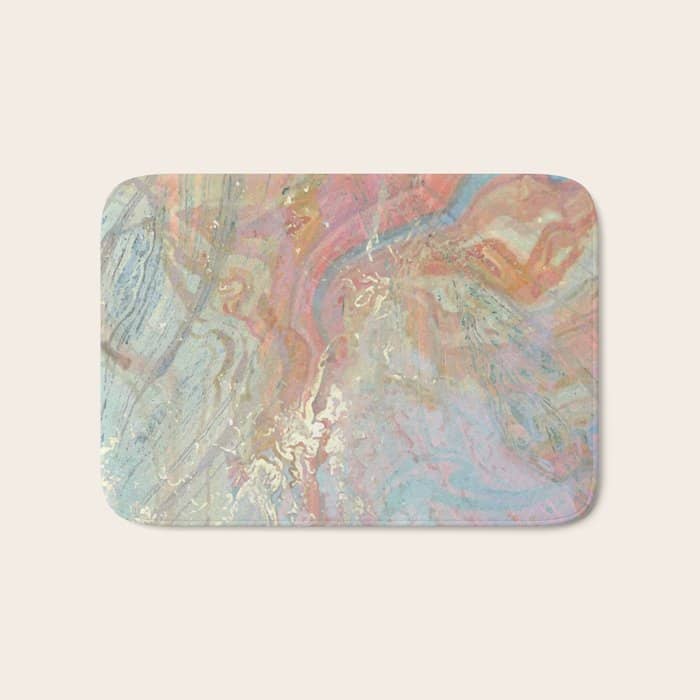 Marble Luxe, Abstract Nature Bohemian Texture, Blush Gold Scandanavian Pastel Neutral Bath Mat