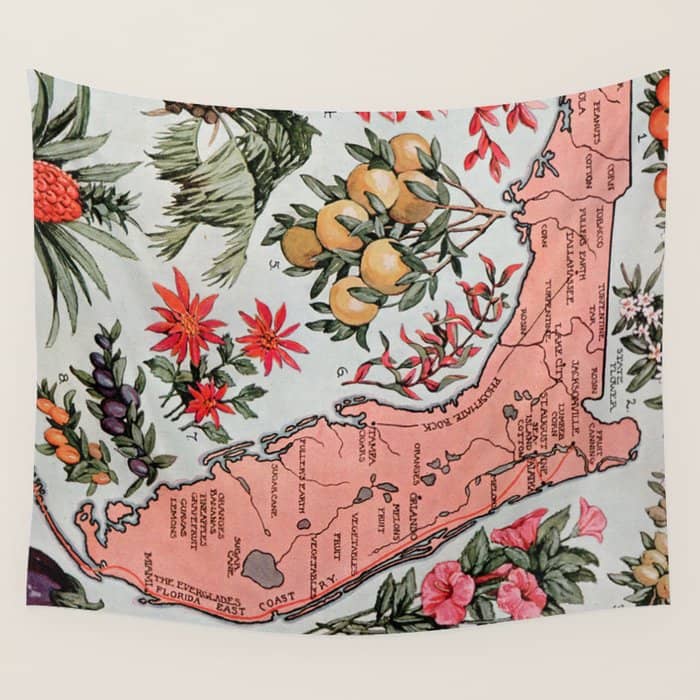 Vintage Map Of Florida (1917) Wall Tapestry