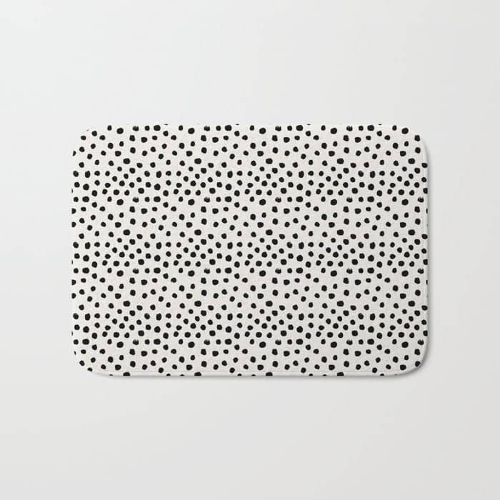 Preppy Brushstroke Free Polka Dots Black And White Spots Dots Dalmation Animal Spots Design Minimal Bath Mat