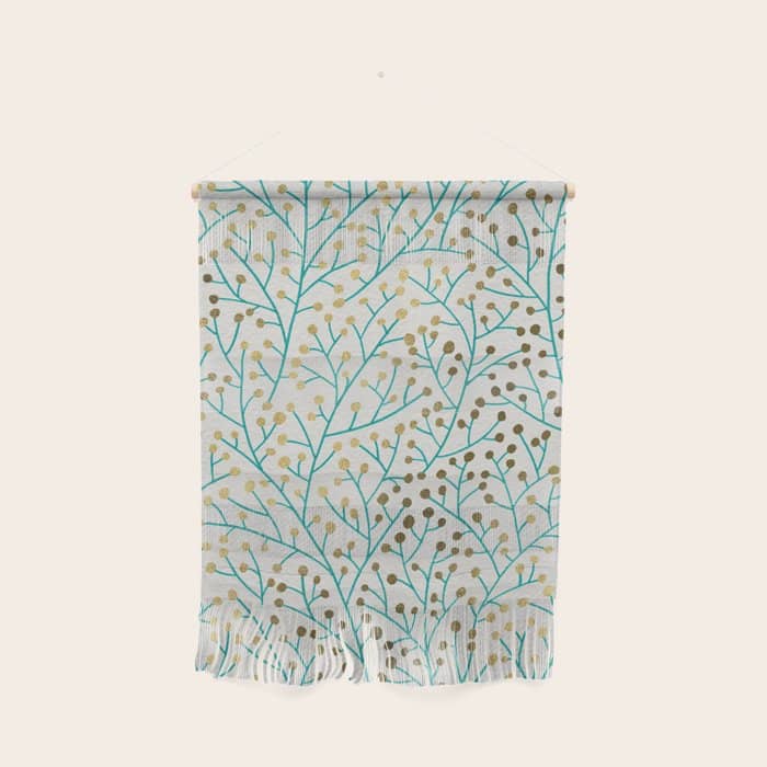 Berry Branches - Turquoise & Gold Wall Hanging