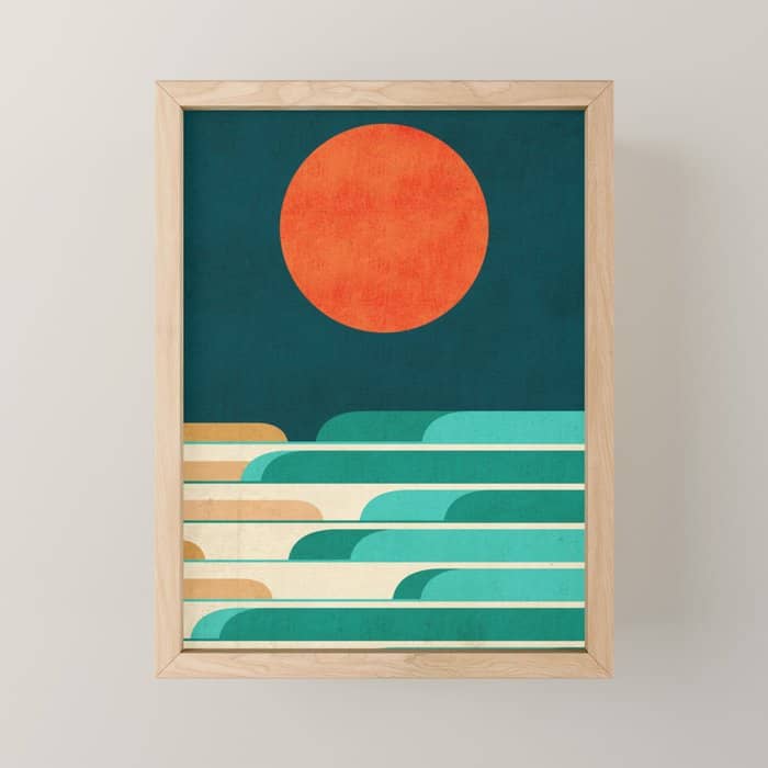 Chasing Wave Under The Red Moon Mini Art Print