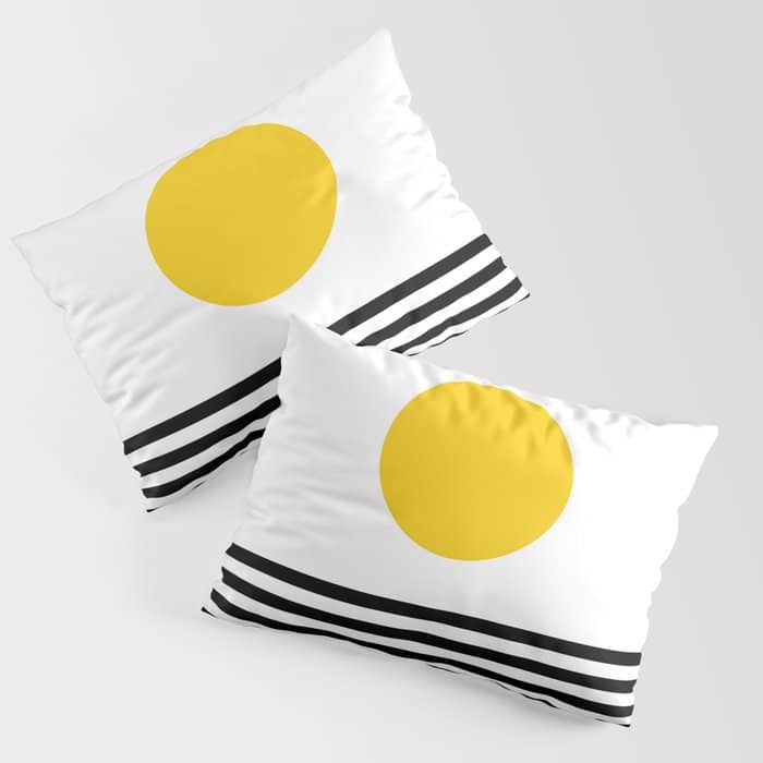 Midcentury Yellow Minimalist Sunset With Black Stripes Pillow Sham