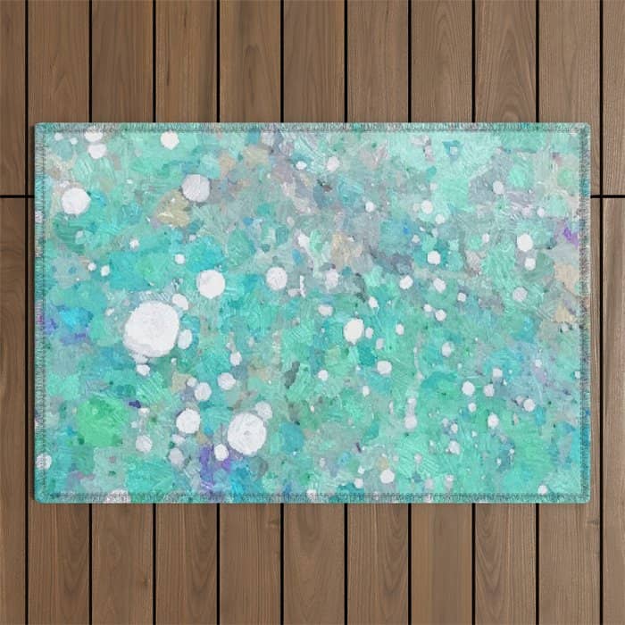 Blue Green Dreamy Marble, Minimal Abstract Pastel Graphic Design Eclectic Bohemian Painting Texture Outdoor Rug