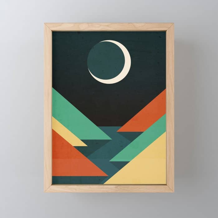 Quiet Stream Under Crescent Moon Mini Art Print