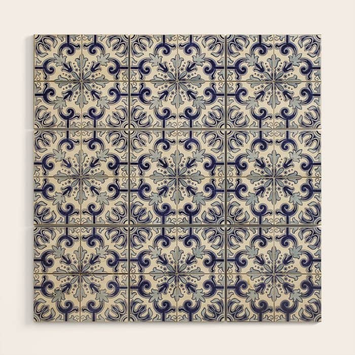 Portuguese Tiles Pattern Blue Wood Wall Art