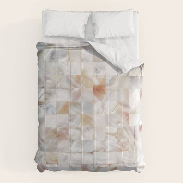 Mother Of Pearl, Exotic Tiles Photography, Neutral Minimal Geometrical Graphic Design Comforter