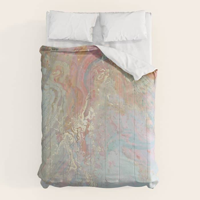 Marble Luxe, Abstract Nature Bohemian Texture, Blush Gold Scandanavian Pastel Neutral Comforter
