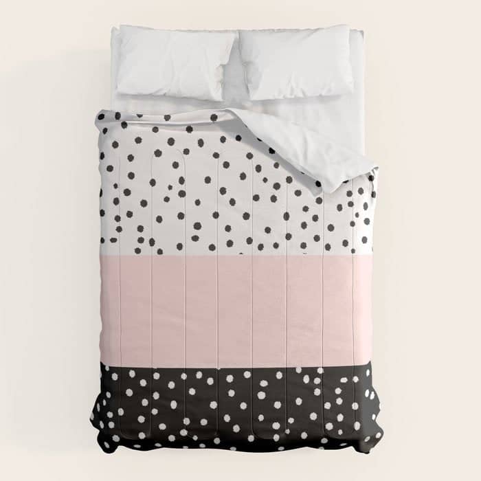 Pink White Black Watercolor Polka Dots Comforter