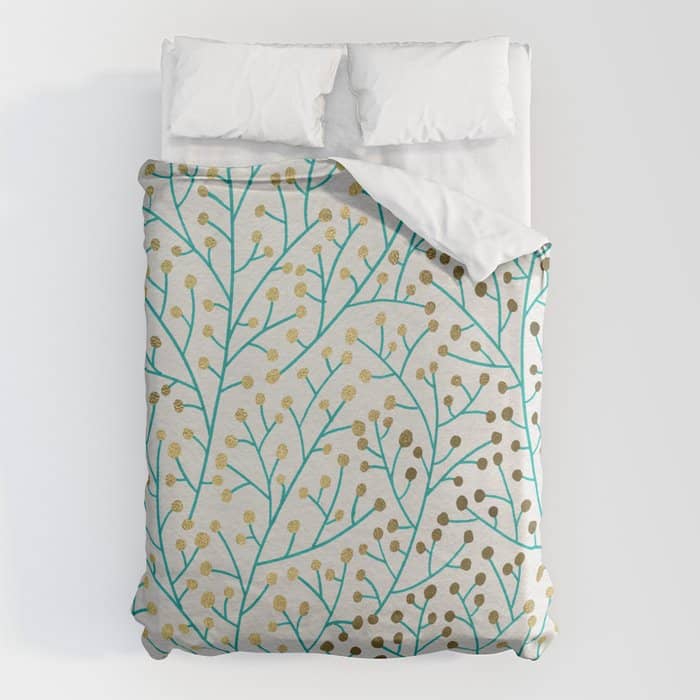 Berry Branches - Turquoise & Gold Duvet Cover