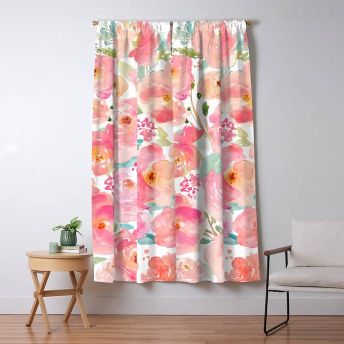 Watercolor Peonies Summer Bouquet Window Curtain