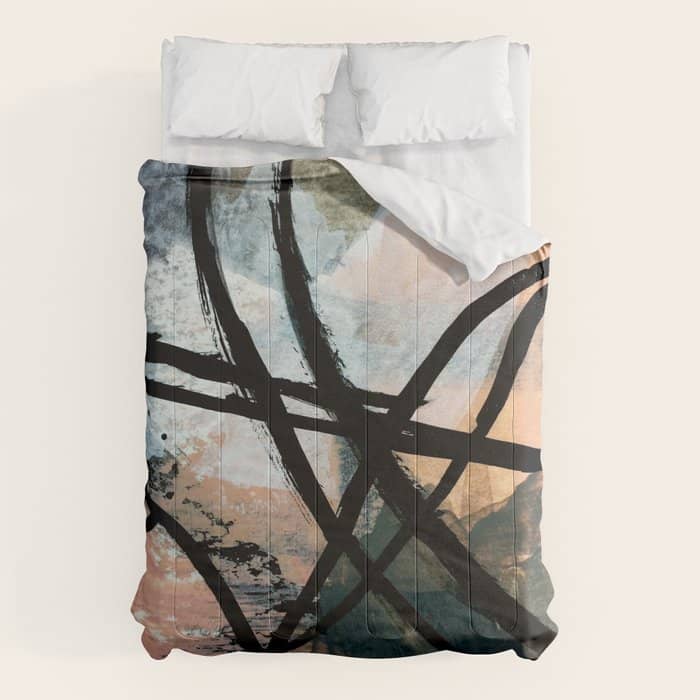 It Comes And Goes [2] - A Black And White Abstract Mixed Media Piece With Pink Details Comforter