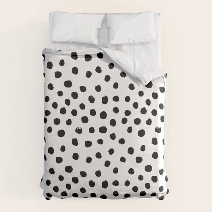 Preppy Black And White Dots Minimal Abstract Brushstrokes Painting Illustration Pattern Print Duvet Cover