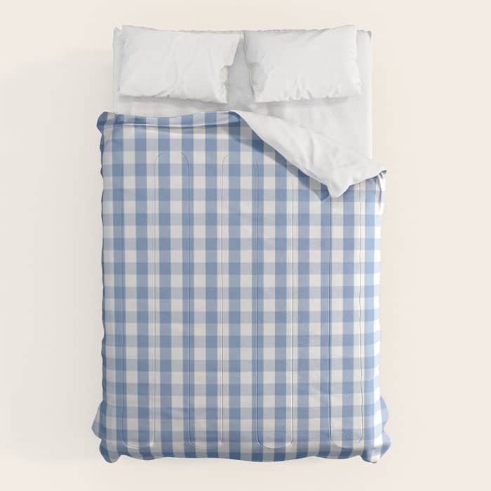 Classic Pale Blue Pastel Gingham Check Comforter