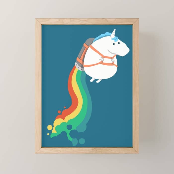 Fat Unicorn On Rainbow Jetpack Mini Art Print