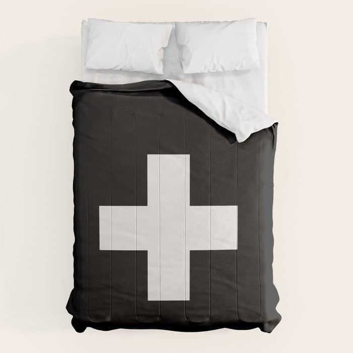Swiss Cross Black And White Scandinavian Design For Minimalism Home Room Wall Decor Art Apartment Comforter