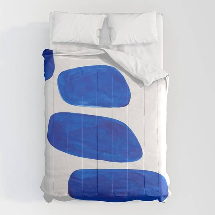 Mid Century Vintage Abstract Minimalist Colorful Pop Art Indigenous Phthalo Blue Pebbles Stacked Comforter