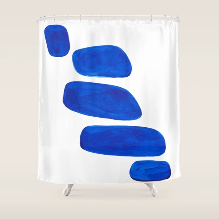 Mid Century Vintage Abstract Minimalist Colorful Pop Art Indigenous Phthalo Blue Pebbles Stacked Shower Curtain