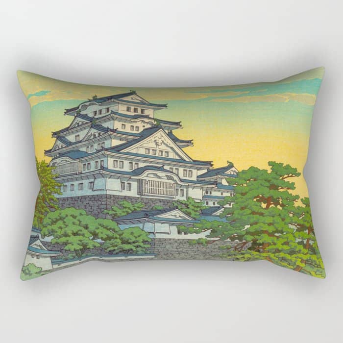 Kawase Hasui Vintage Japanese Woodblock Print Himeji Castle Rectangular Pillow