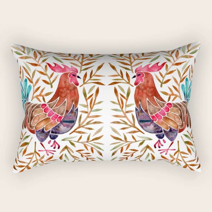 Le Coq â Watercolor Rooster With Sepia Leaves Rectangular Pillow