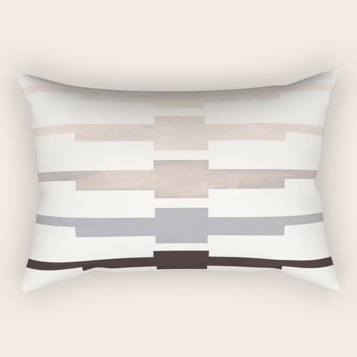 Mid Century Minimalist Ancient Aztec Inca Geometric Pattern Watercolor Grey Colorful Gouache Paintin Rectangular Pillow
