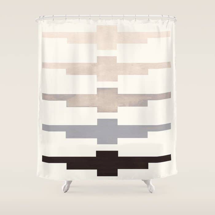 Mid Century Minimalist Ancient Aztec Inca Geometric Pattern Watercolor Grey Colorful Gouache Paintin Shower Curtain