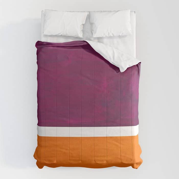 Purple Wine Yellow Ochremid Century Modern Abstract Minimalist Rothko Color Field Squares Comforter