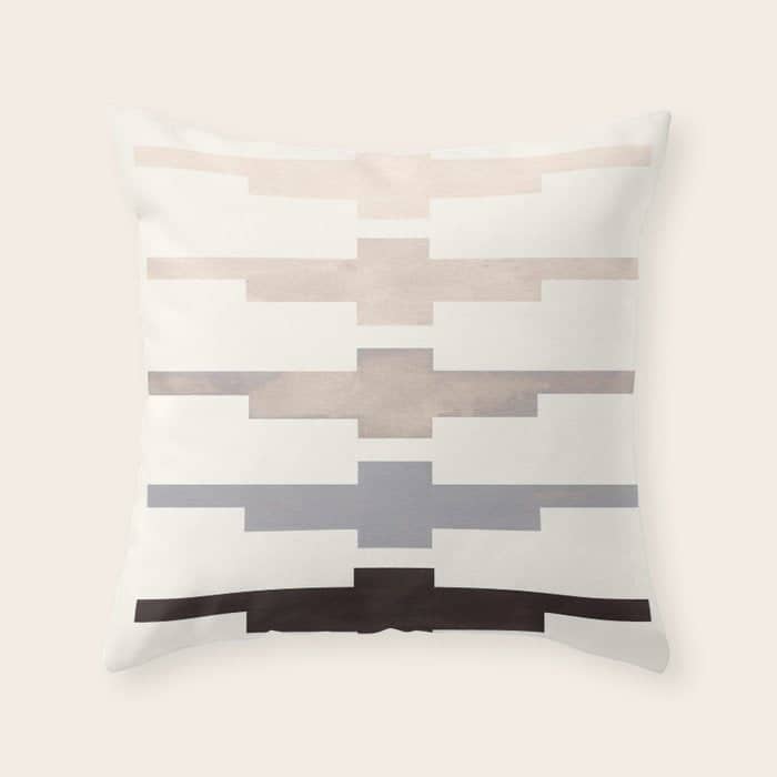 Mid Century Minimalist Ancient Aztec Inca Geometric Pattern Watercolor Grey Colorful Gouache Paintin Throw Pillow