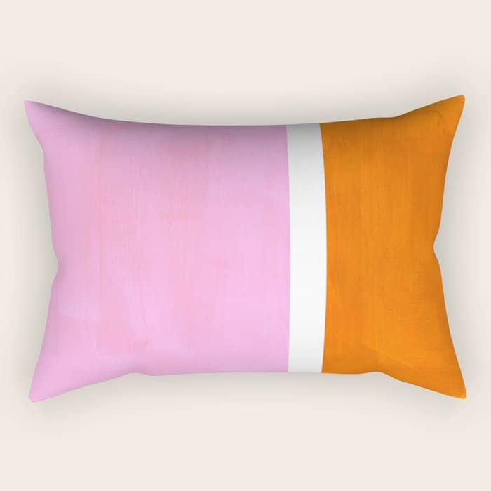 Pastel Neon Pink Yellow Ochre Mid Century Modern Abstract Minimalist Rothko Color Field Squares Rectangular Pillow