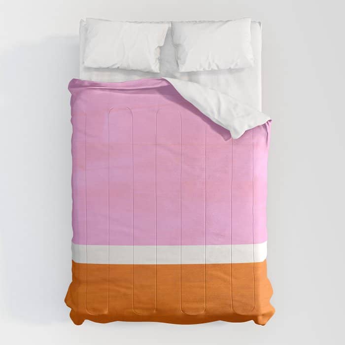 Pastel Neon Pink Yellow Ochre Mid Century Modern Abstract Minimalist Rothko Color Field Squares Comforter
