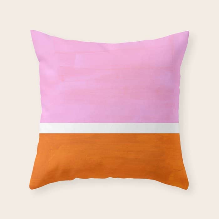 Pastel Neon Pink Yellow Ochre Mid Century Modern Abstract Minimalist Rothko Color Field Squares Throw Pillow