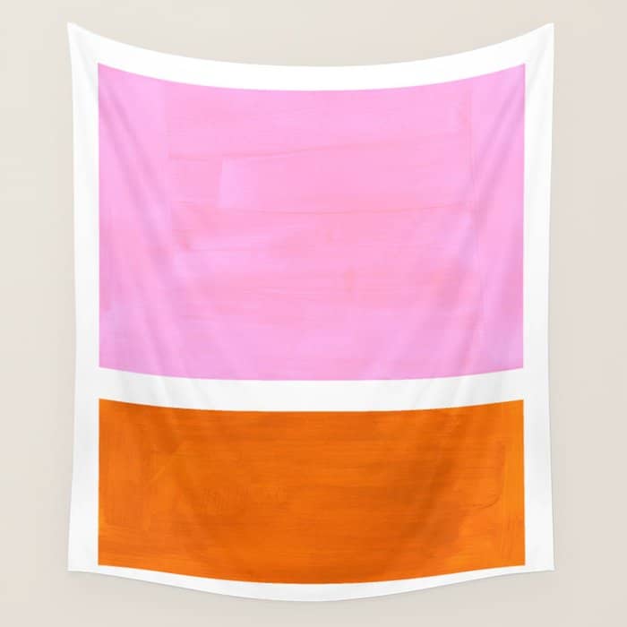 Pastel Neon Pink Yellow Ochre Mid Century Modern Abstract Minimalist Rothko Color Field Squares Wall Tapestry