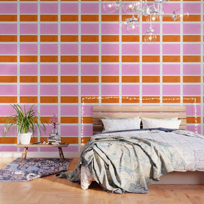 Pastel Neon Pink Yellow Ochre Mid Century Modern Abstract Minimalist Rothko Color Field Squares Wallpaper