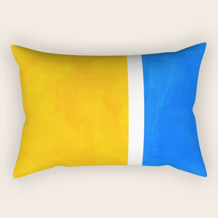 Primary Yellow Cerulean Blue Mid Century Modern Abstract Minimalist Rothko Color Field Squares Rectangular Pillow