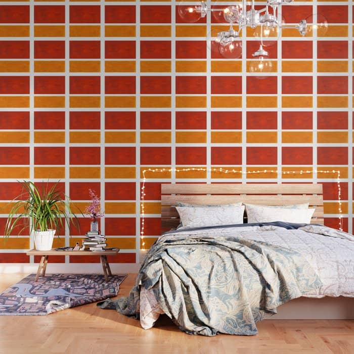 Burnt Orange Yellow Ochre Mid Century Modern Abstract Minimalist Rothko Color Field Squares Wallpaper