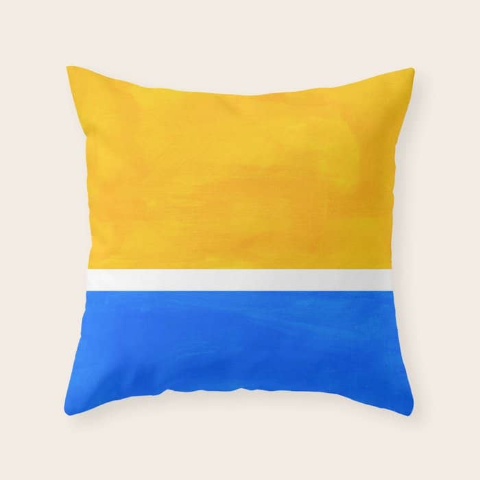 Primary Yellow Cerulean Blue Mid Century Modern Abstract Minimalist Rothko Color Field Squares Throw Pillow
