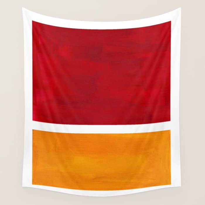 Burnt Red Yellow Ochre Mid Century Modern Abstract Minimalist Rothko Color Field Squares Wall Tapestry